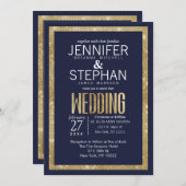Invitation Élégant Mariage de la Marine moderne Blue Gold Seq (Devant / Derrière)