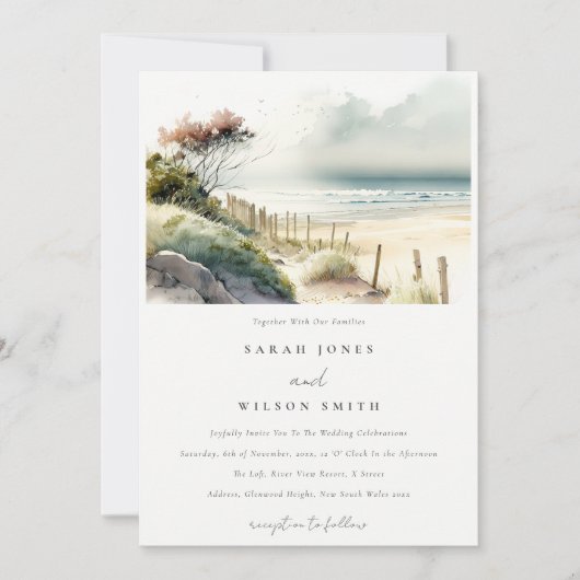 Invitation Elégant Mariage de la plage de sable de la côte de (Devant)