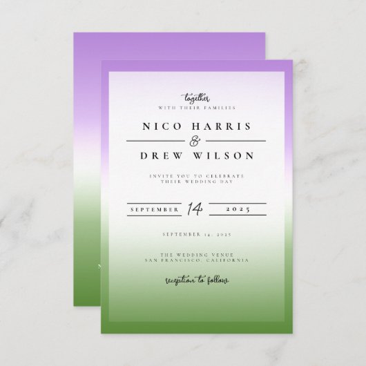 Invitation Élégant Mariage de la Queer Pride (Devant / Derrière)