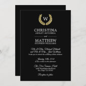 Invitation Élégant Mariage de laurier de l'or noir (Devant / Derrière)
