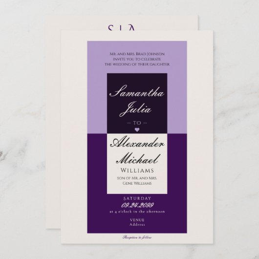 Invitation Élégant Mariage de lavande royale violette crème s (Devant / Derrière)