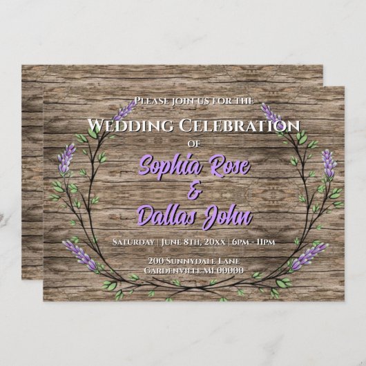 Invitation Élégant mariage de lavande rustique (Devant / Derrière)