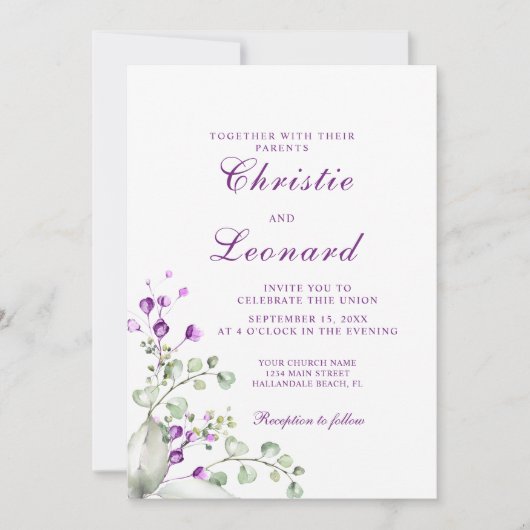 Invitation Élégant Mariage de Lavander violet (Devant)