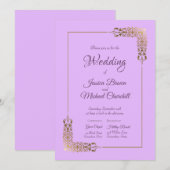 Invitation Élégant Mariage de l'église de dentelle d'or rose (Devant / Derrière)