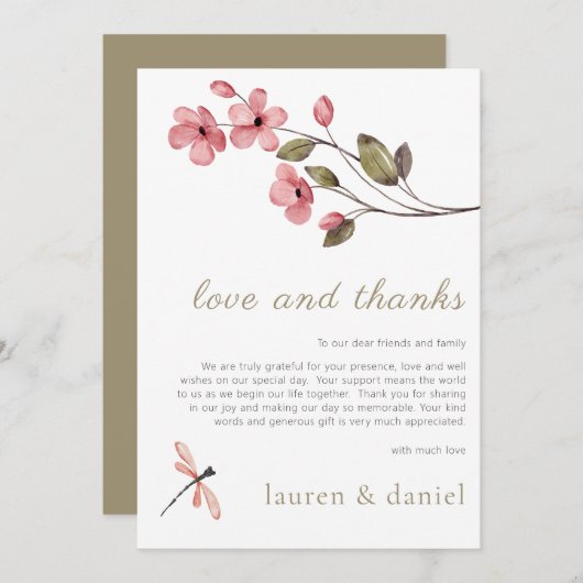 Invitation Élégant Mariage de libellule de fleurs (Devant / Derrière)