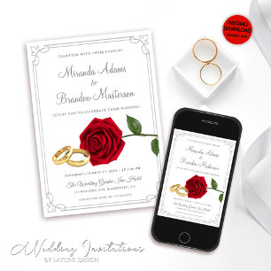 Invitation Elégant Mariage de luxe Roses rouges