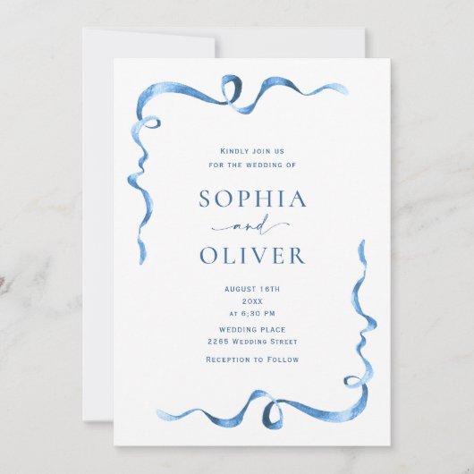 Invitation Élégant Mariage de mâchoire bleu Dusty (Devant)