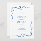 Invitation Élégant Mariage de mâchoire bleu Dusty (Devant / Derrière)