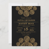 Invitation Élégant Mariage de Mandala en or noir (Devant)