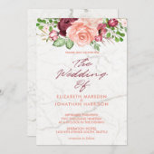 Invitation Élégant Mariage de marbre bordeaux Mauve Peach (Devant / Derrière)