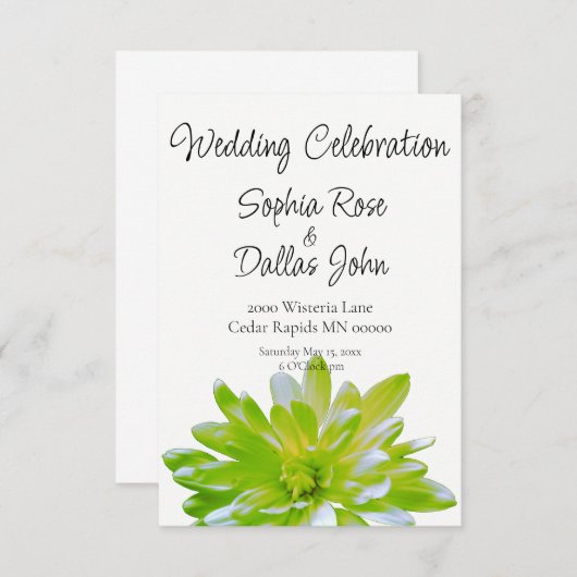 Invitation Élégant mariage de marguerite à fleurs vert clair  (Devant / Derrière)