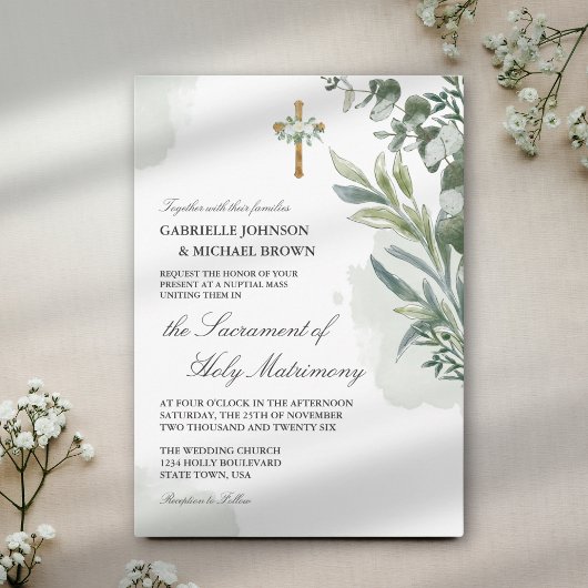 Invitation Élégant Mariage de masse Nuptiale Florale Vert Dou