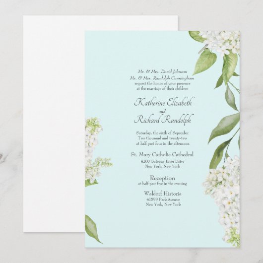 Invitation Élégant Mariage de mer blanc Hydrangea (Devant / Derrière)