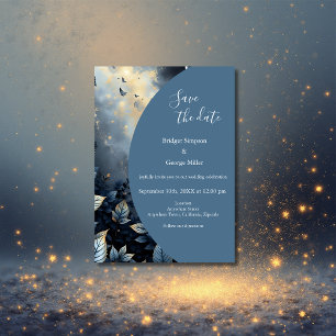 Invitation Élégant Mariage de Midnight Blue et Gold Forest