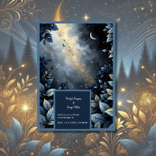 Invitation Élégant Mariage de Midnight Blue et Gold Forest