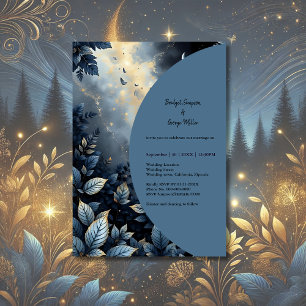 Invitation Élégant Mariage de Midnight Blue et Gold Forest