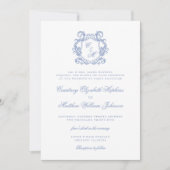 Invitation Élégant Mariage de Monogram Blue Dusty (Devant)