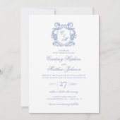 Invitation Élégant Mariage de Monogram Blue Dusty (Devant)