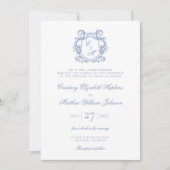 Invitation Élégant Mariage de Monogram Blue Dusty (Devant)