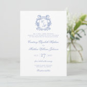 Invitation Élégant Mariage de Monogram Blue Dusty (Debout devant)