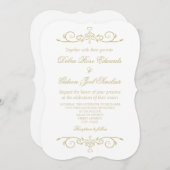 Invitation Élégant Mariage de monogramme blanc et or (Devant / Derrière)