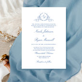 Invitation Élégant Mariage de monogramme bleu