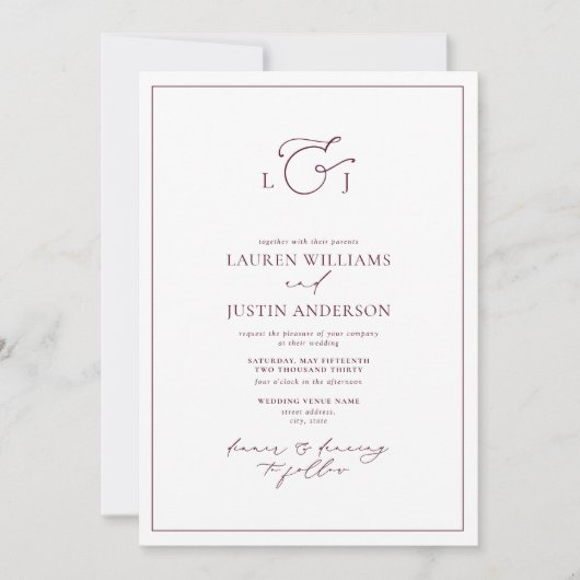 Invitation Élégant Mariage de monogramme de calligraphie bour (Devant)