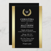 Invitation Élégant Mariage de monogramme de couronne de lauri (Devant / Derrière)