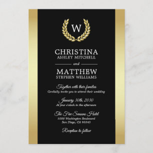 Invitation Élégant Mariage de monogramme de couronne de lauri