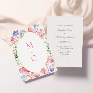Invitation Élégant Mariage de monogramme de régence florale