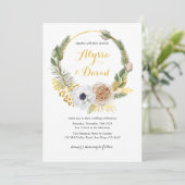 Invitation Élégant Mariage de monogramme d'or Floral d'hiver (Debout devant)