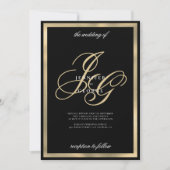 Invitation Élégant mariage de monogramme en or noir (Devant)