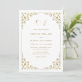 Invitation Elégant Mariage de monogramme feuille or (Debout devant)