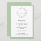 Invitation Élégant Mariage de monogramme feuille verte Sage (Devant / Derrière)