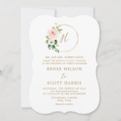 Invitation Elégant Mariage de monogramme floral à l'aquarelle (Devant)