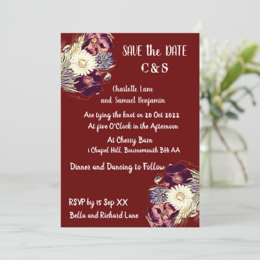 Invitation Élégant Mariage de Monogramme Floral Rustique Bour (Debout devant)