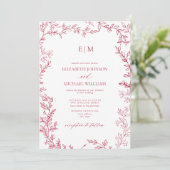 Invitation Élégant Mariage de monogramme Magenta Vivid Feuill (Debout devant)
