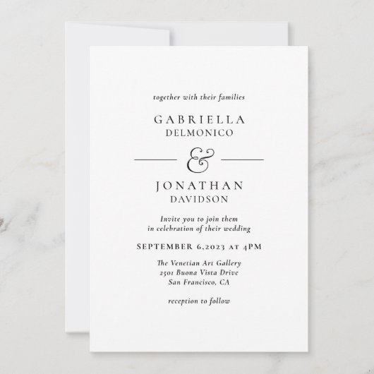 Invitation Élégant Mariage de Monogramme noir blanc (Devant)