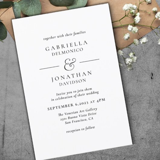 Invitation Élégant Mariage de Monogramme noir blanc