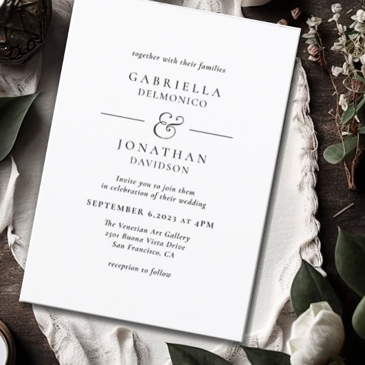 Invitation Élégant Mariage de Monogramme noir blanc