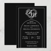 Invitation Élégant Mariage de monogramme noir et blanc (Devant / Derrière)