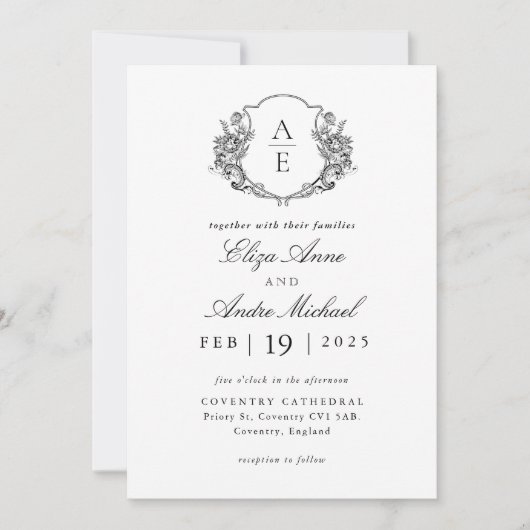 Invitation Élégant Mariage de monogramme noir et blanc (Devant)