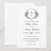 Invitation Élégant Mariage de monogramme noir et blanc (Devant / Derrière)