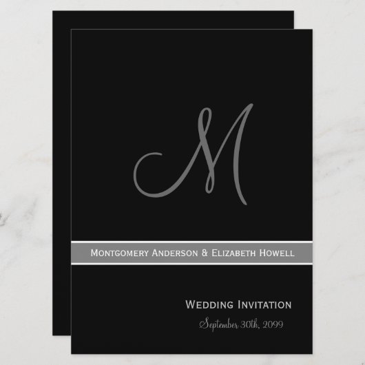 Invitation Élégant Mariage de monogramme noir et blanc (Devant / Derrière)