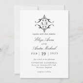 Invitation Élégant Mariage de monogramme noir et blanc (Devant)