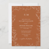 Invitation Élégant Mariage de monogramme orange brûlé à la fe (Devant)