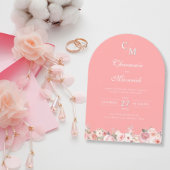Invitation Élégant Mariage de monogramme rose clair Arc