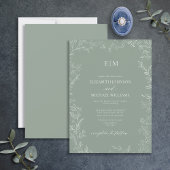 Invitation Élégant Mariage de monogramme vert de taille minim