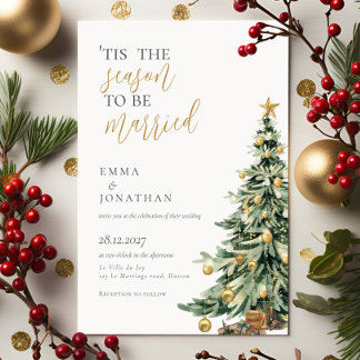 Invitation Elégant Mariage de Noël Festif