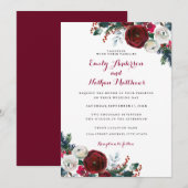 Invitation Élégant Mariage de Noël Floral Bourgogne (Devant / Derrière)